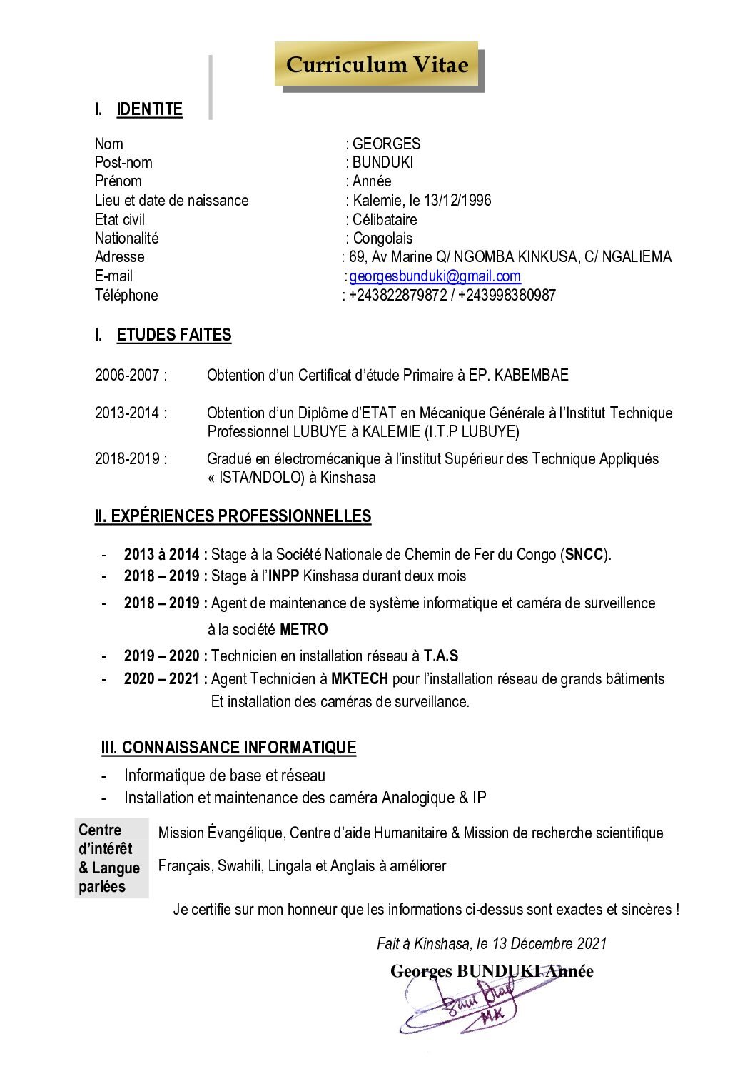 CV GEORGES BUNDUKI